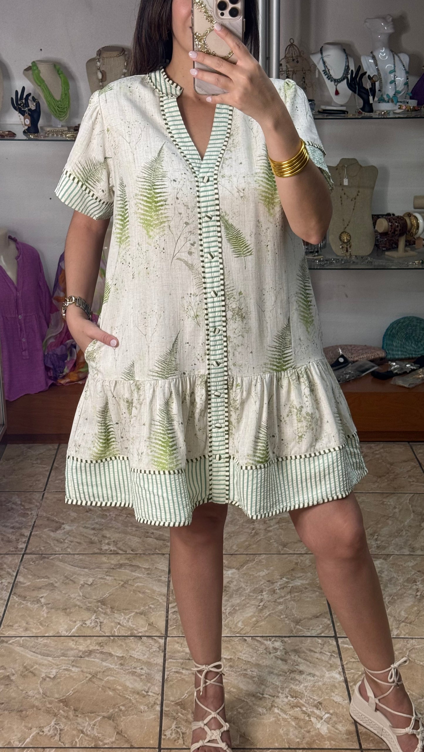 Sage Green Linen Blend Mini Dress