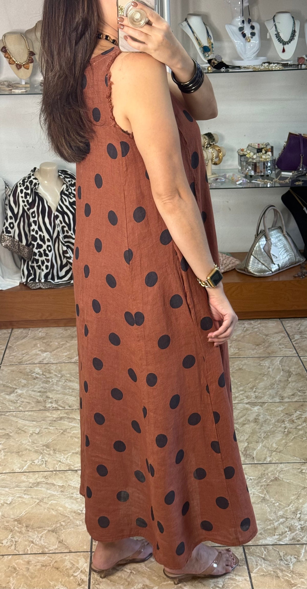 OS Linen Sleeveless Polka Dots Dress (NO RETURNS OR EXCHANGE)
