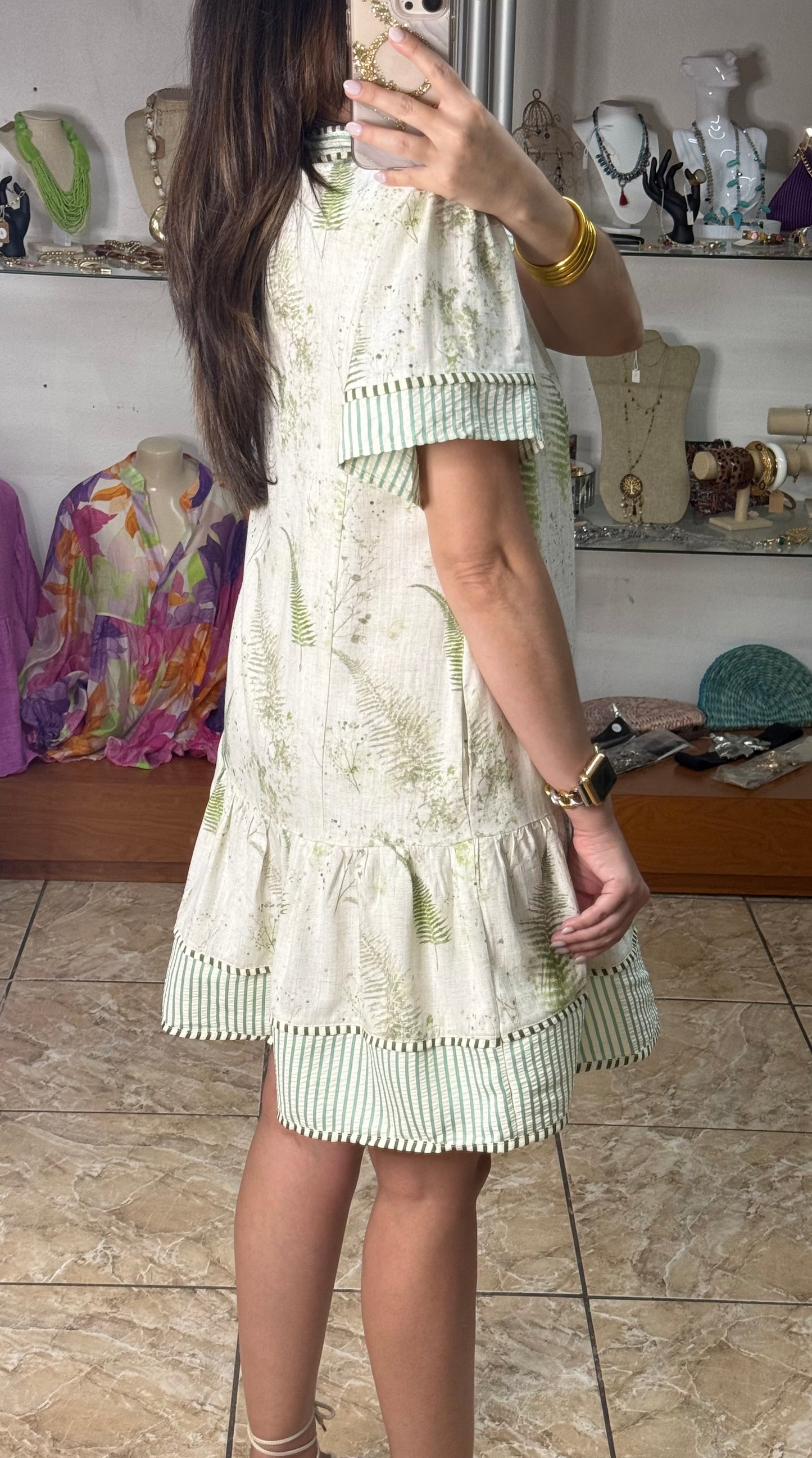 Sage Green Linen Blend Mini Dress