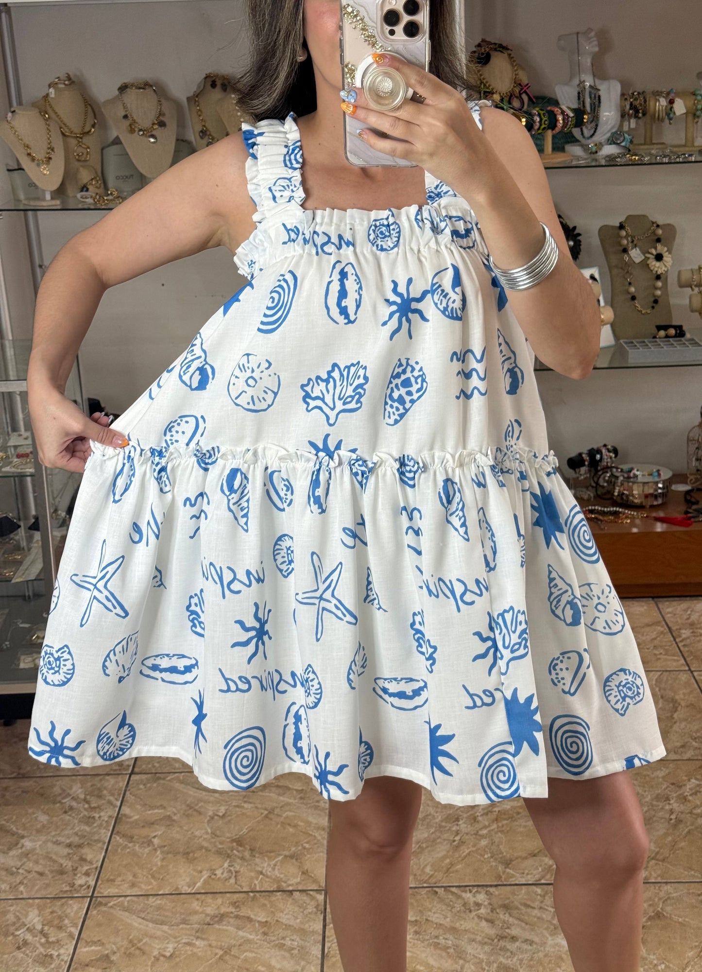 White/Blue Summer Doll Dress