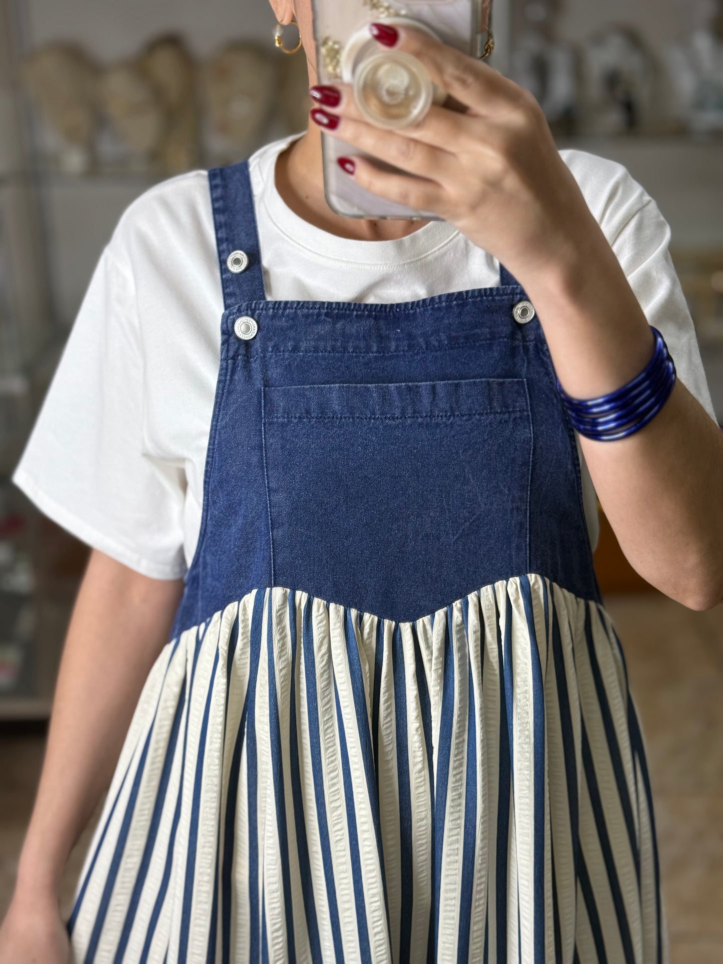 Stripes Denim Overall Dress (Top Not Included)