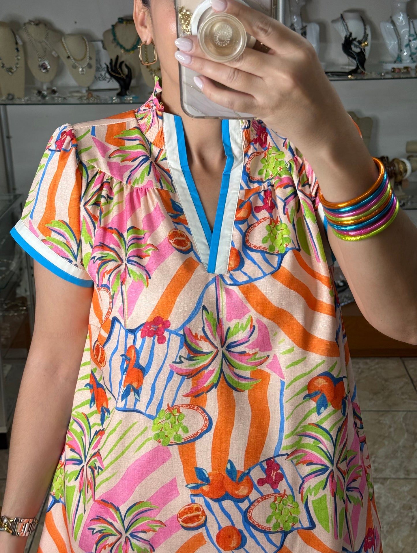 Tangerine Mix Tropical Dress