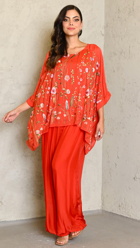 Embroidered Top and Pant Silk Set