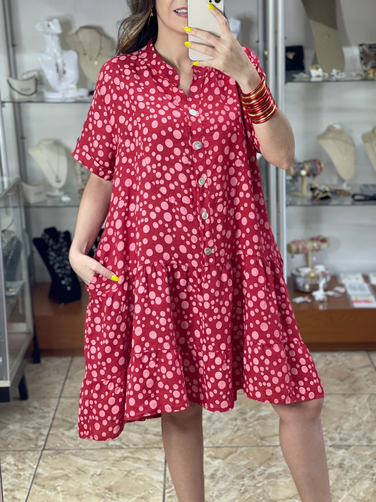 Polkadots Linen Short Dress