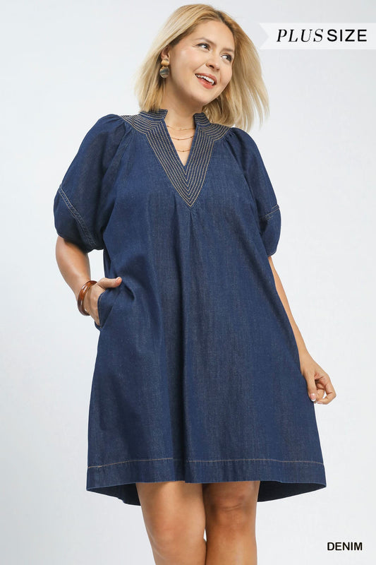 Denim Mini Dress (PLUS)