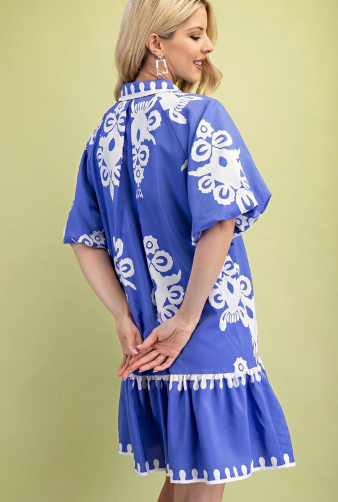 Blue Print Mini Dress (PLUS)