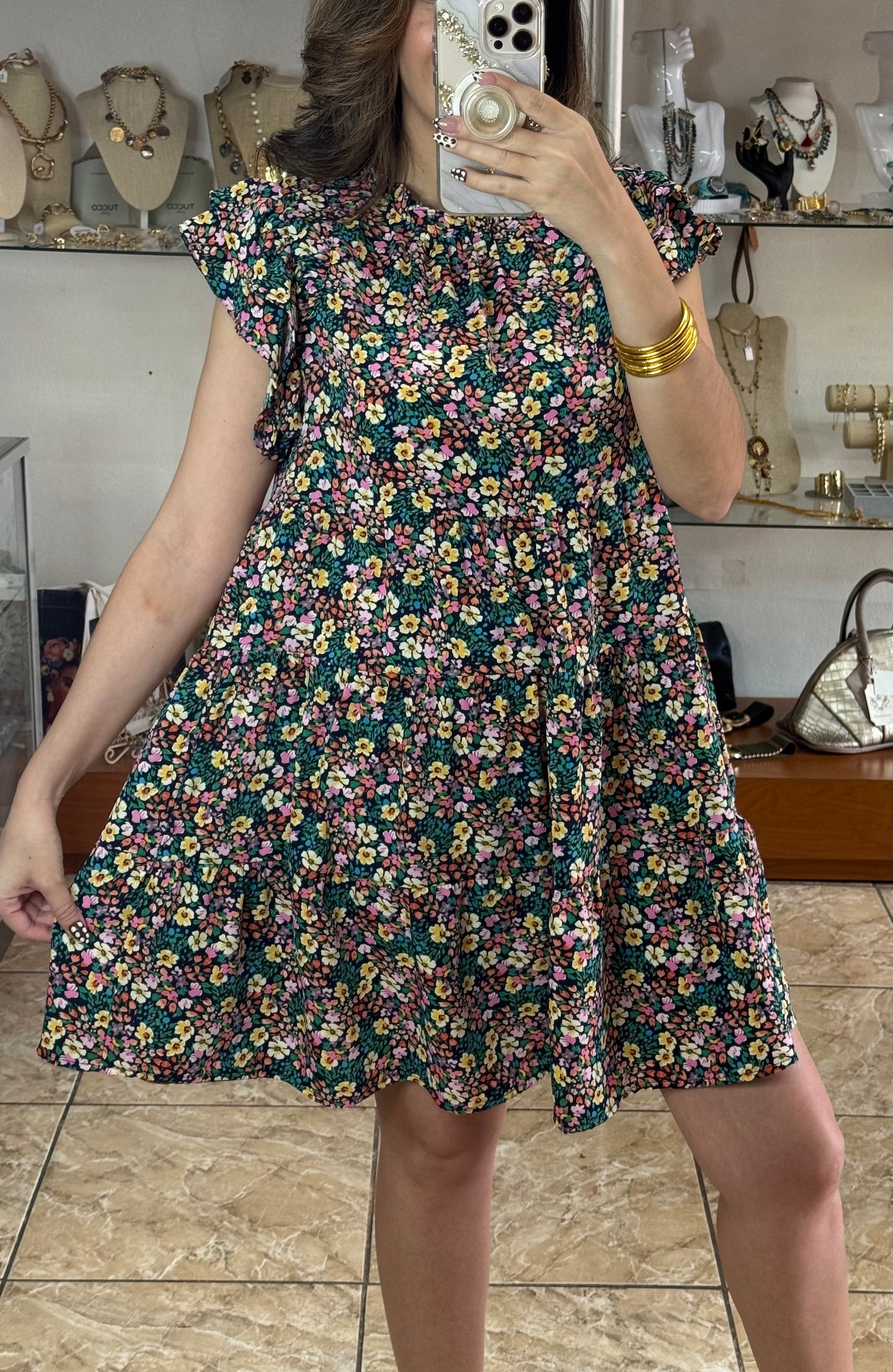 Navy Mix Floral Print Mini Dress