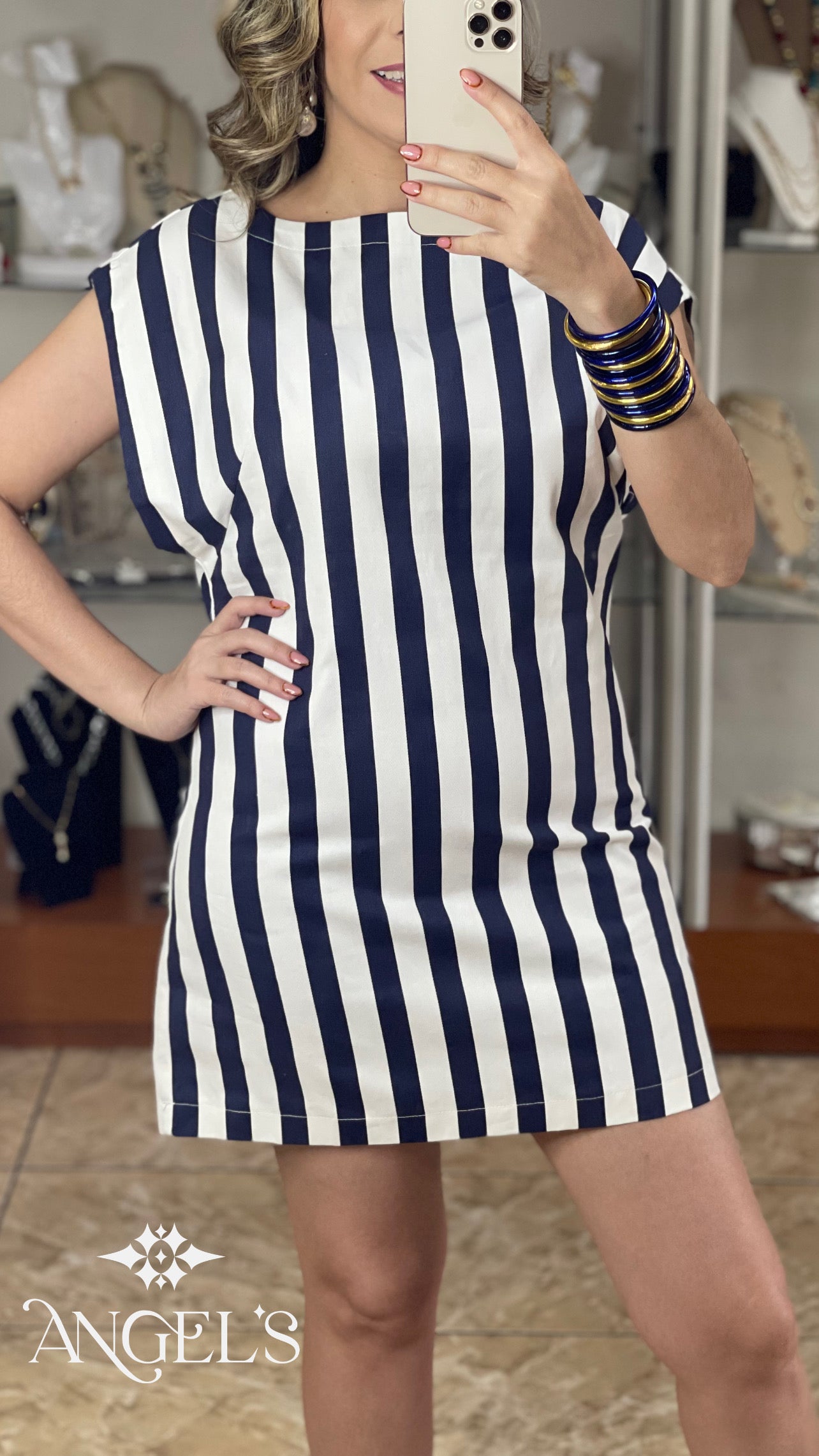 Open Back Navy Stripes Mini Dress