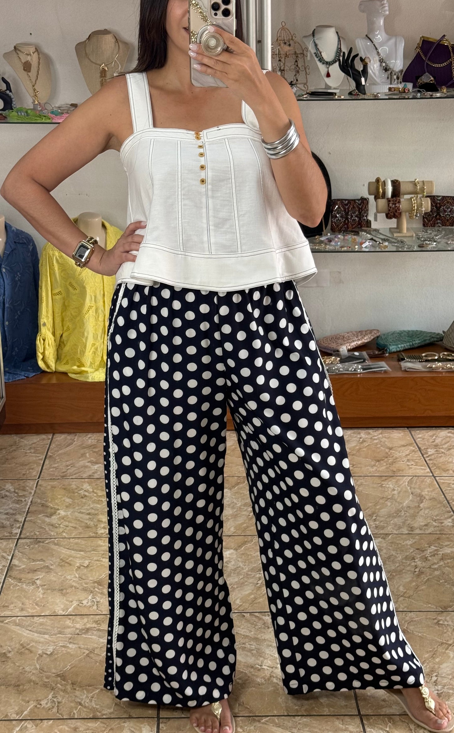Navy/White Polkadots Pant