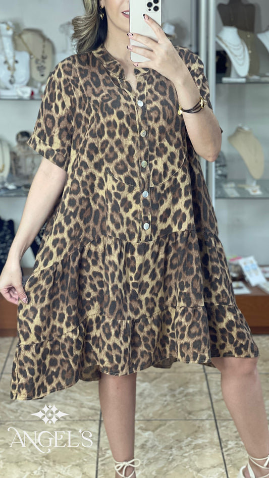 Leopard Linen OS Short Dress