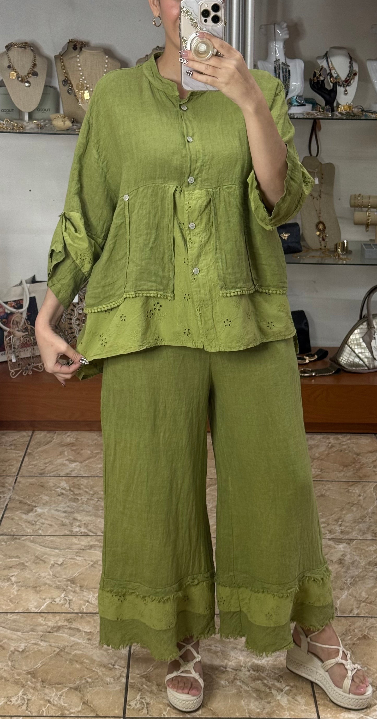Linen/Eyelet OS Pant Set (FINAL SALE)