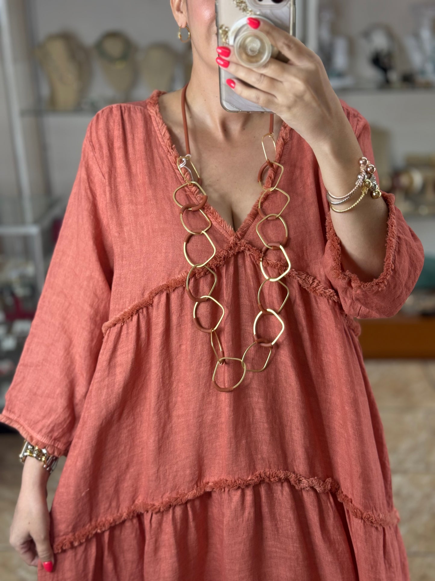 Deep V Neck OS Linen Dress (NO RETURNS OR EXCHANGE)