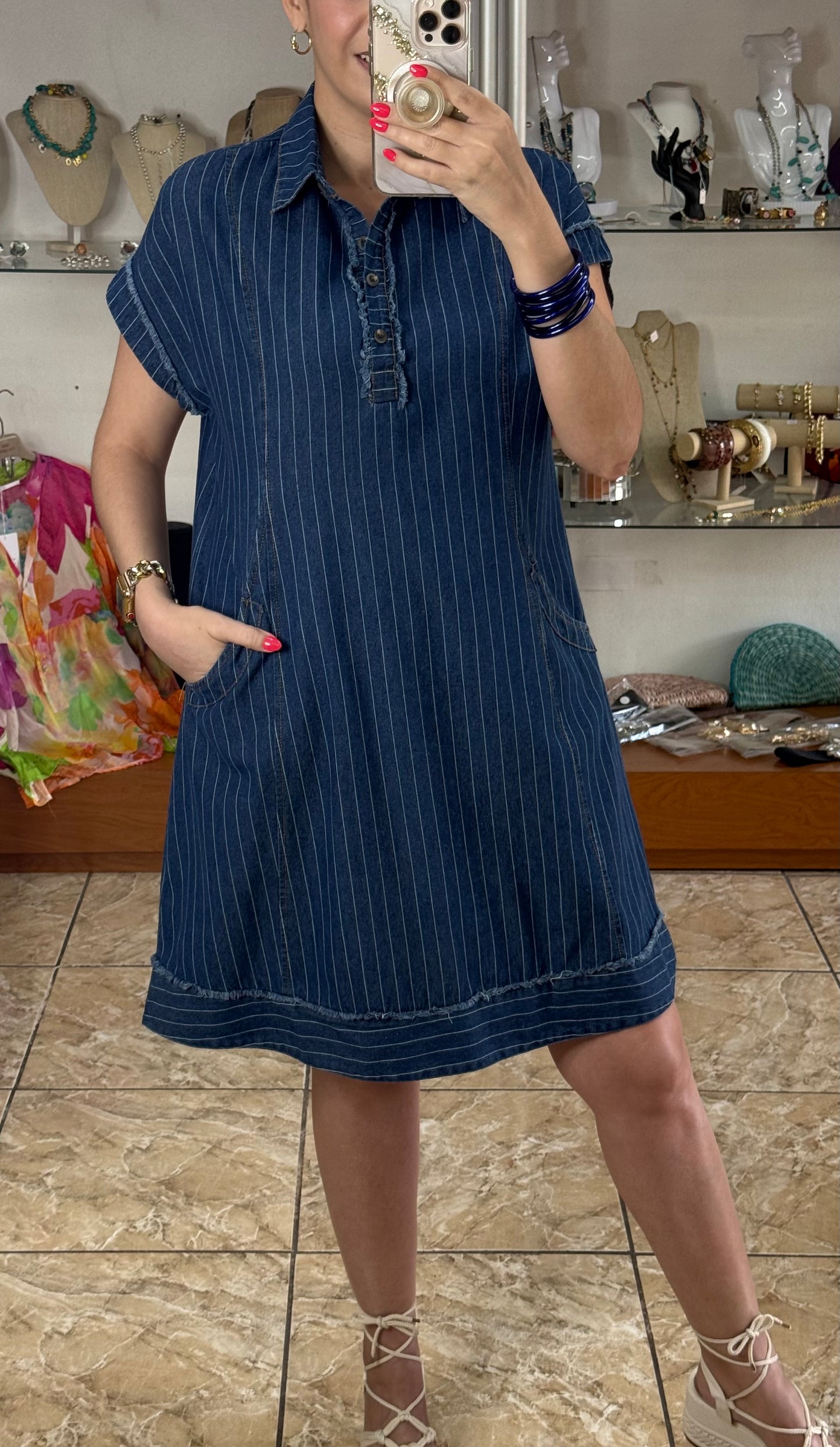 Pinstripe Denim Dress