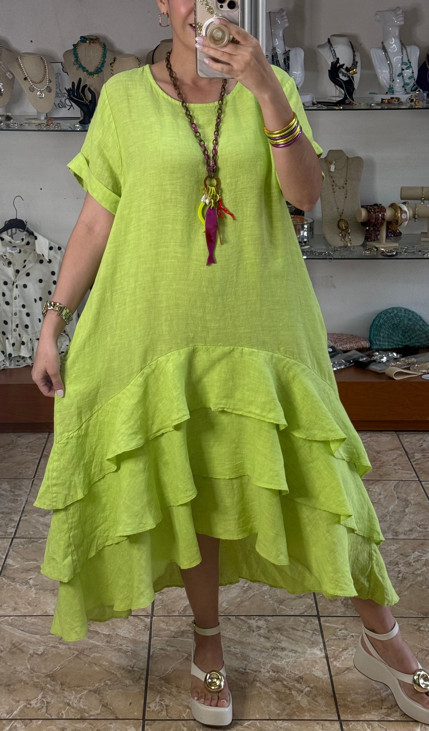 OS Ruffle Tiered Linen Midi Dress (NO RETURNS OR EXCHANGE)