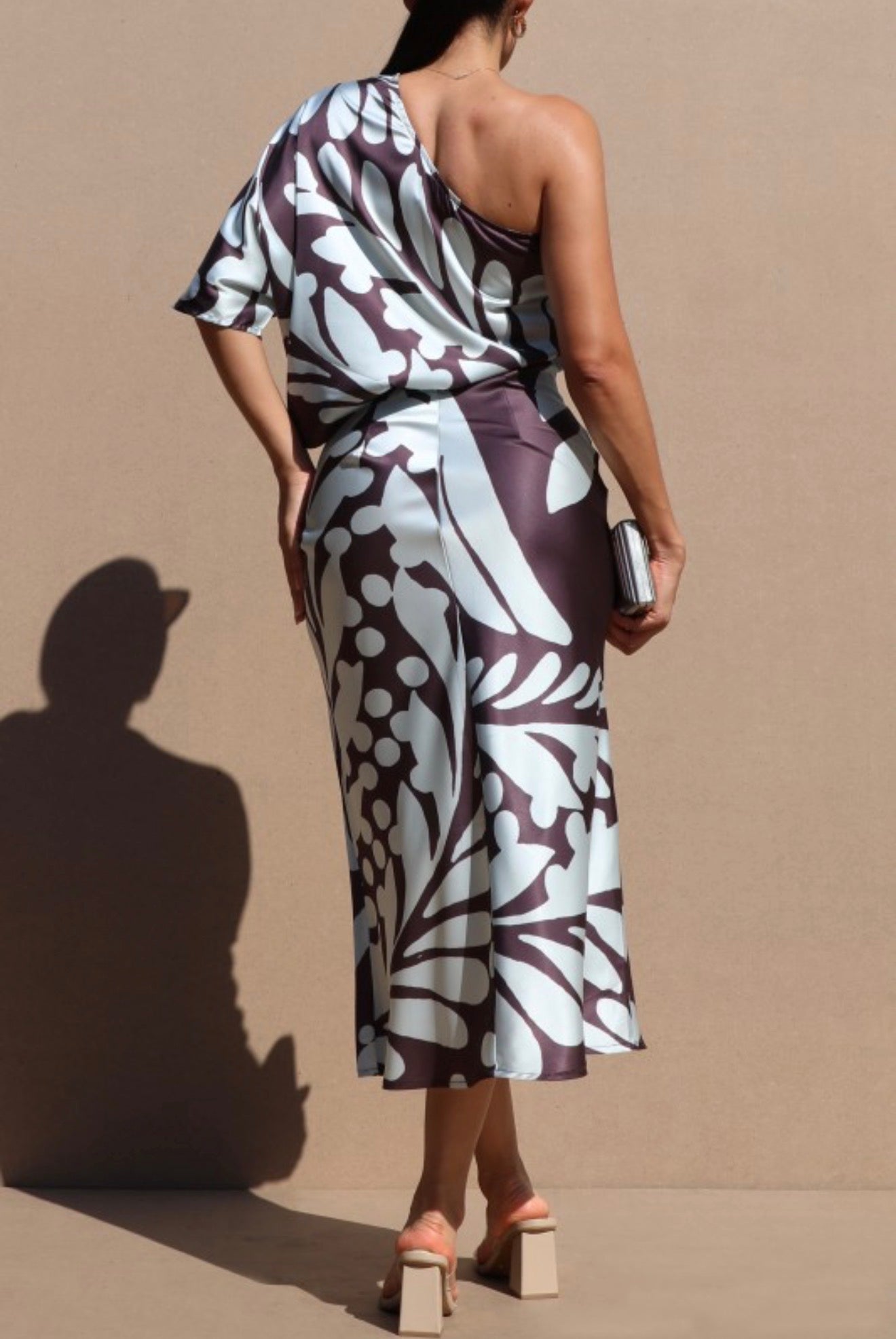 One Shoulder Satin Midi Dress
