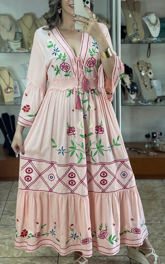 Pink Blush Embroidered Maxi Dress