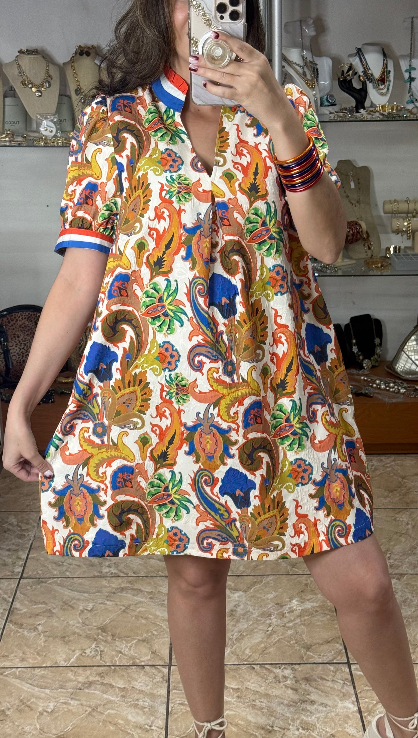 Jacquard Abstract Print Mini Dress