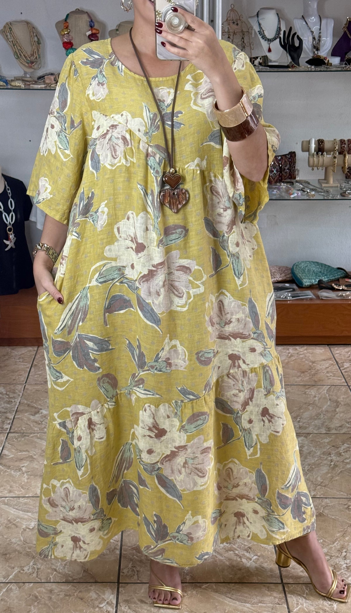 OS Floral/Polkadots Linen Dress (NO RETURNS OR EXCHANGE)