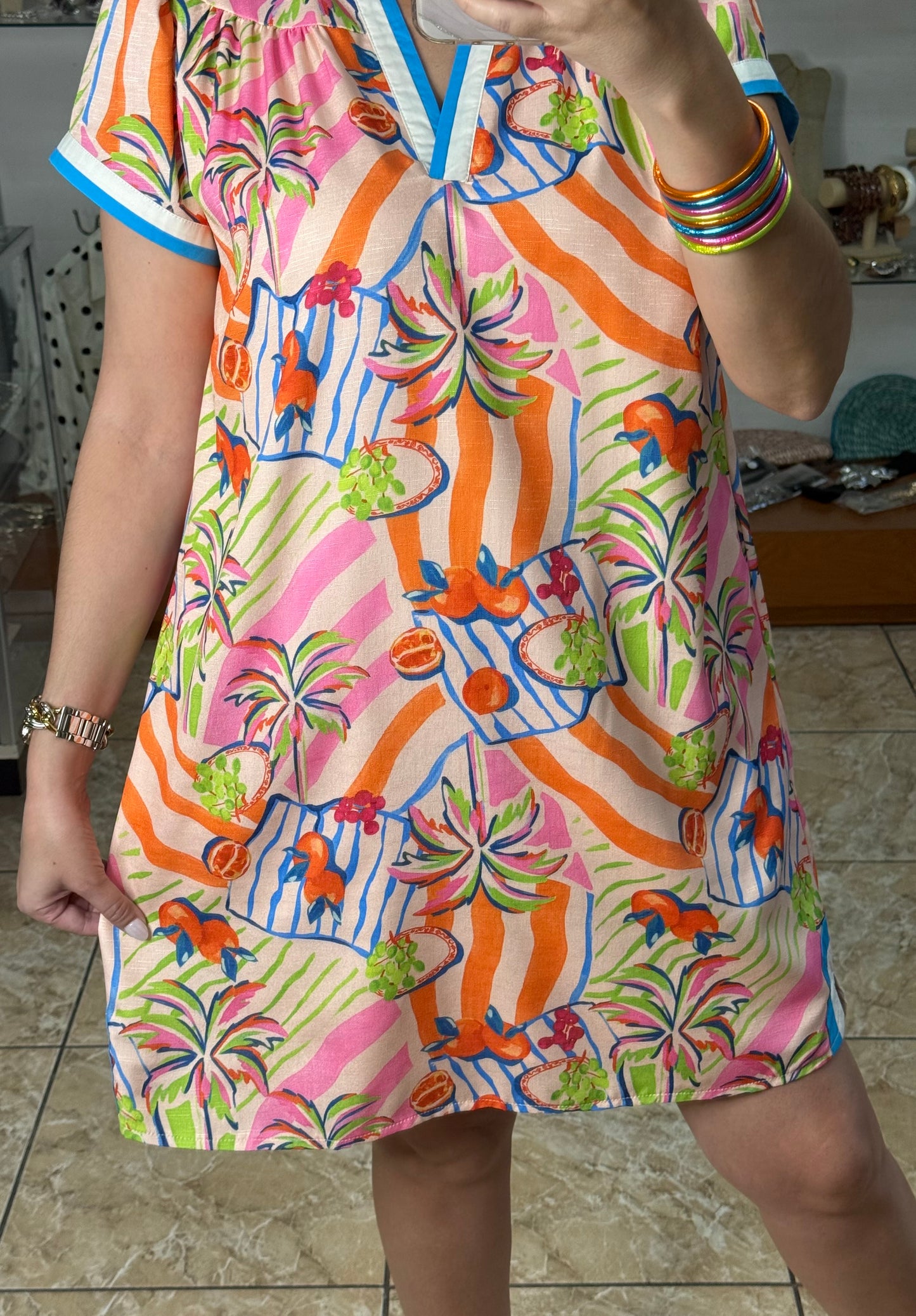 Tangerine Mix Tropical Dress