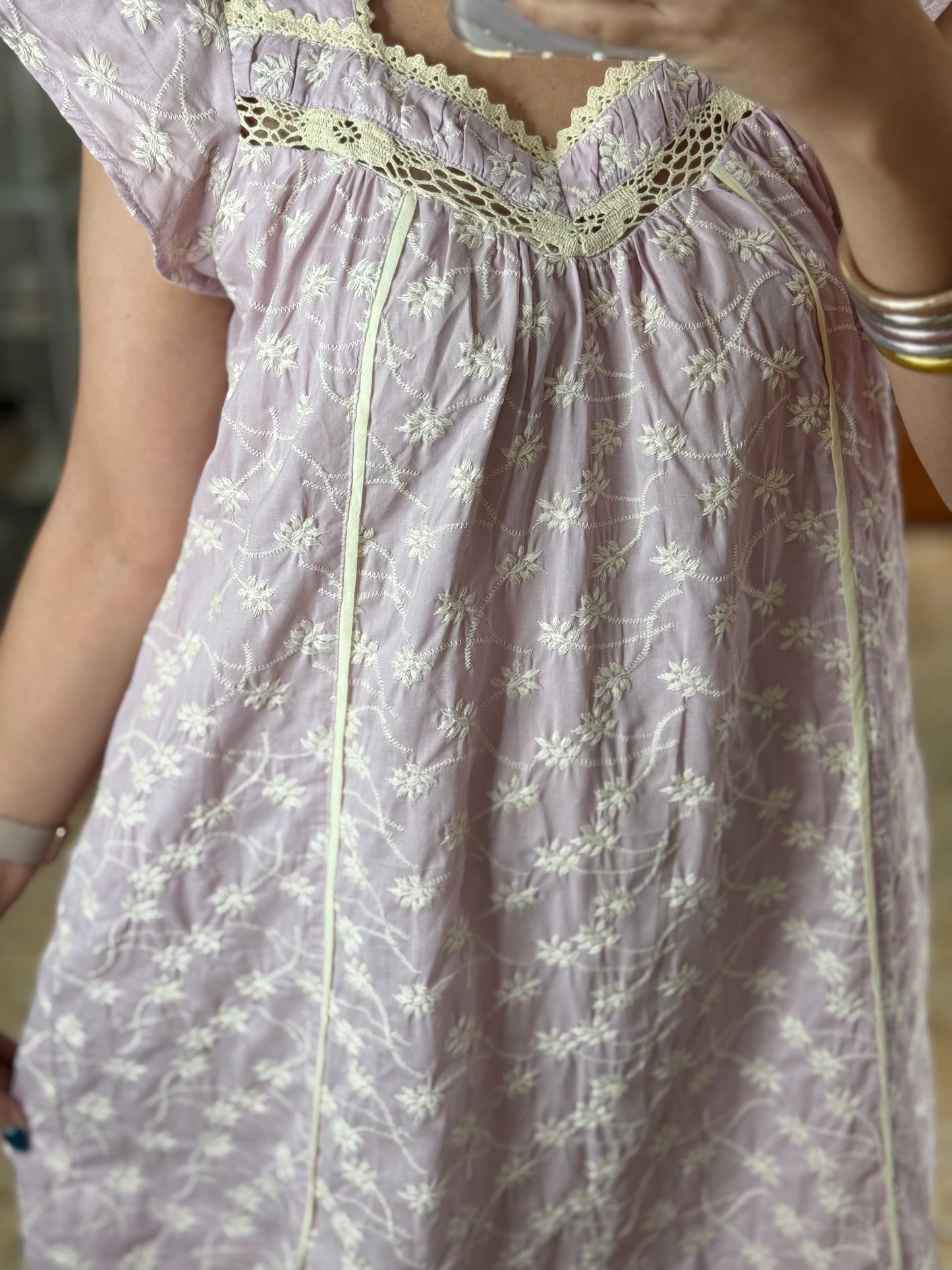 Lilac Floral Embroidered Mini Dress