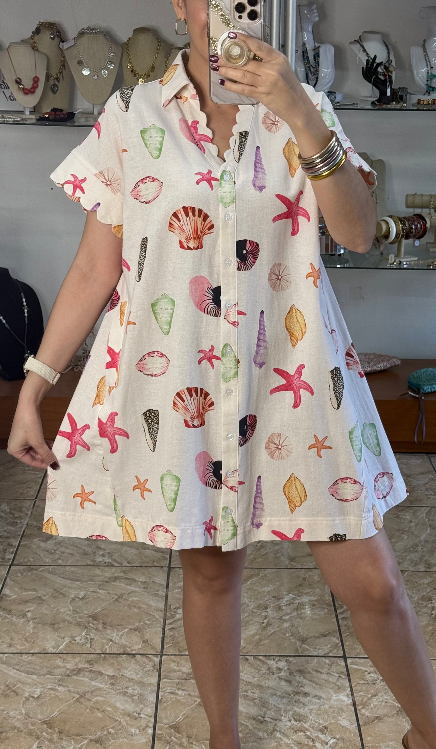 Coral Mix Seashell Mini Dress