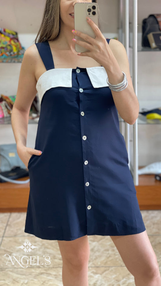 Navy Button Down Mini Dress