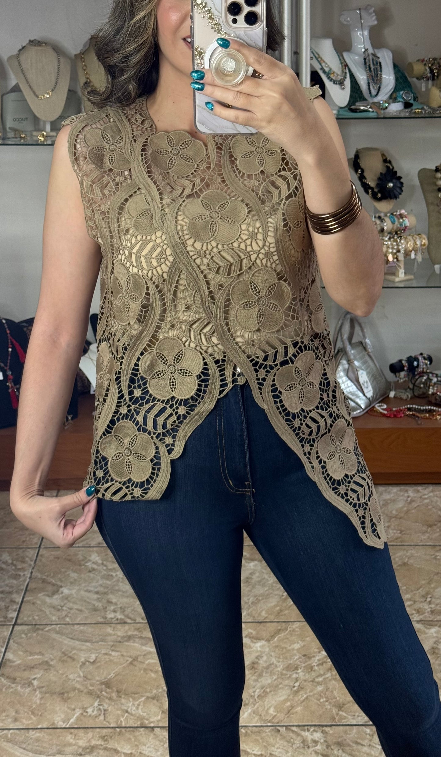 Asymmetrical OS Lace Top (FINAL SALE)
