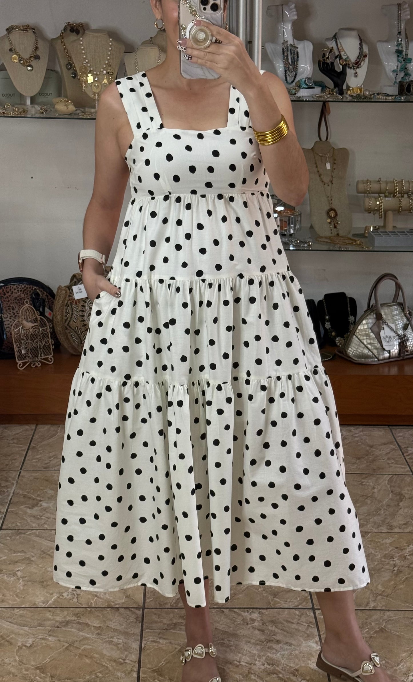 Off White Polkadots Midi Dress (FINAL SALE)