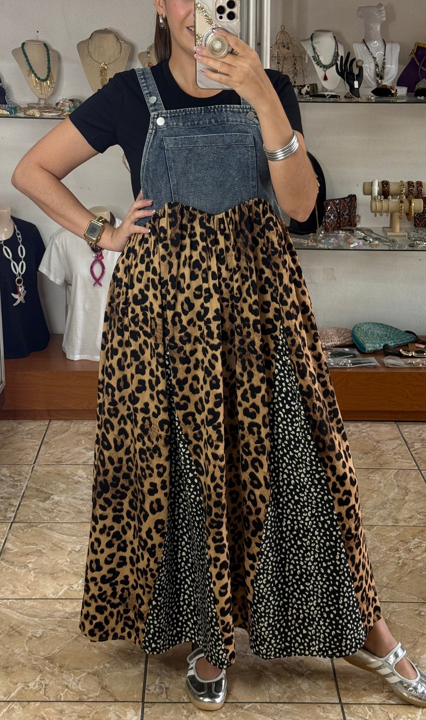 Denim Leopard Overall Dress (Top Sold Separately) Reg & Plus