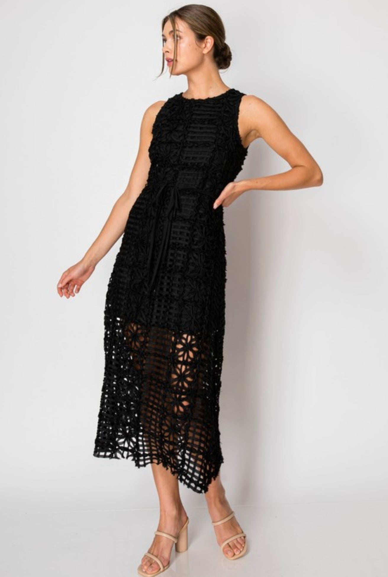 Black Crochet Lace Midi Dress