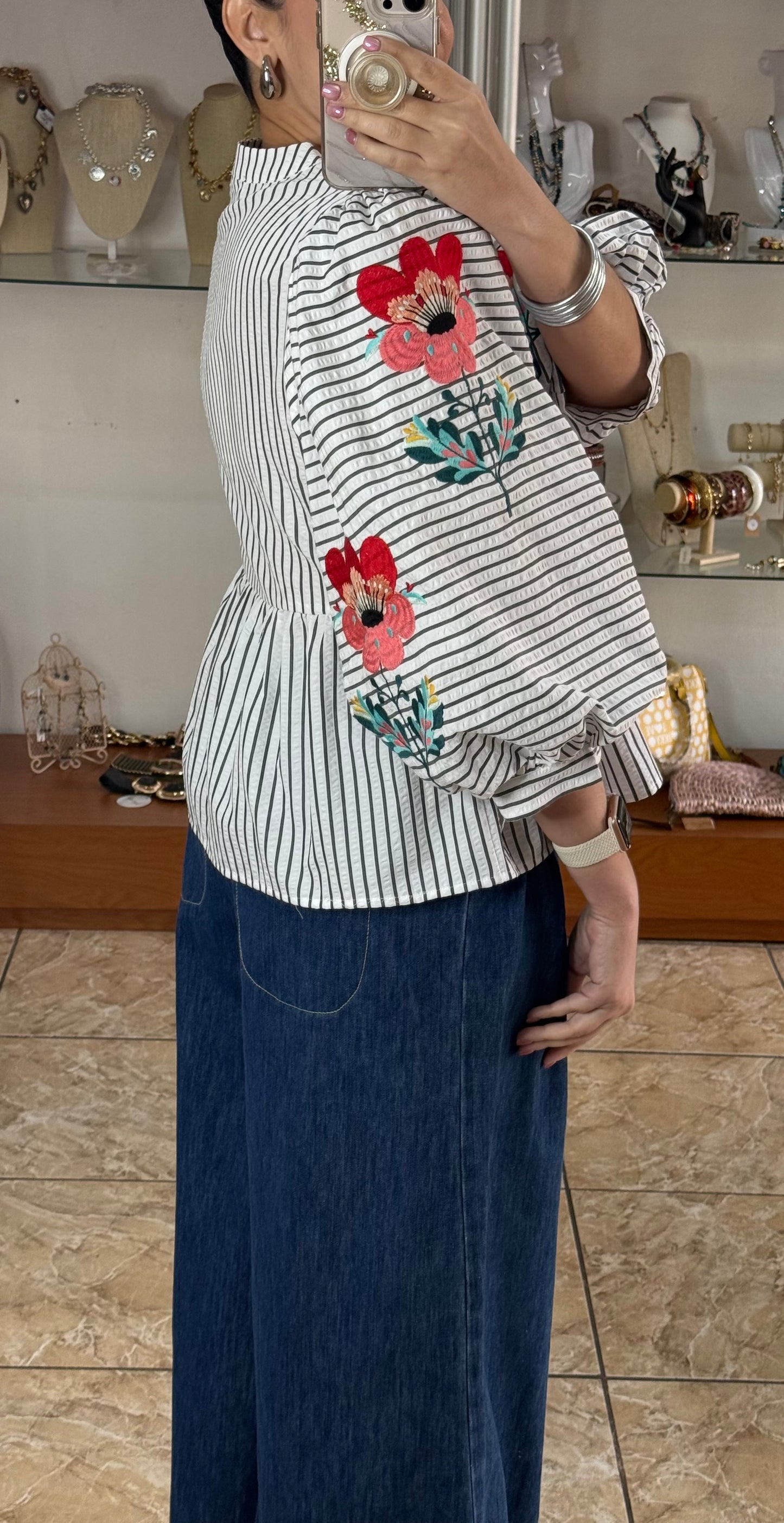 Stripes and Flowers Peplum Top