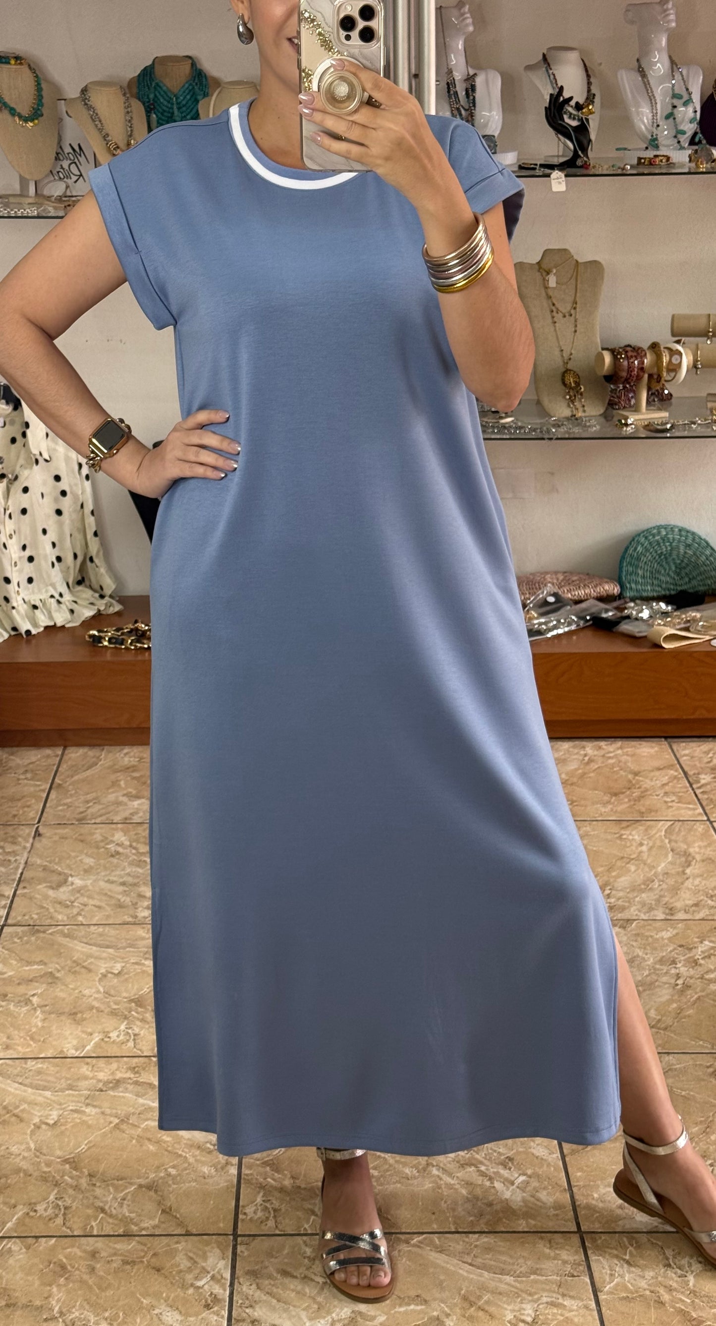 Denim Blue Basic Maxi Dress