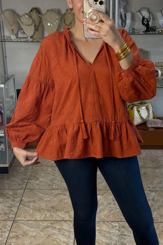 Burnt Orange Long Sleeves Top
