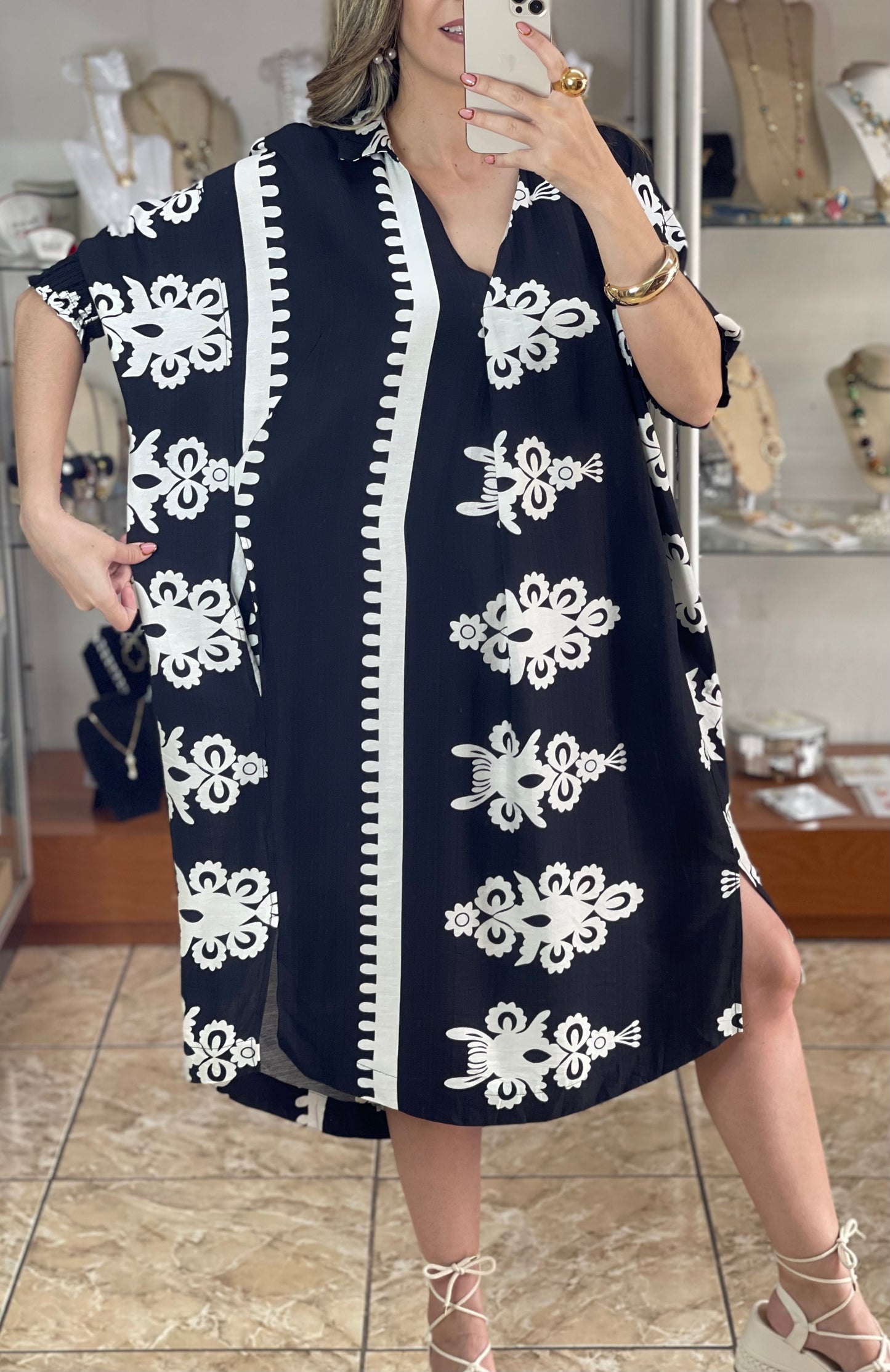 Abstract Print Midi Dress