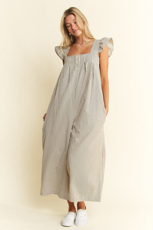 Sleeveless Stripes Jumpsuit (PLUS)