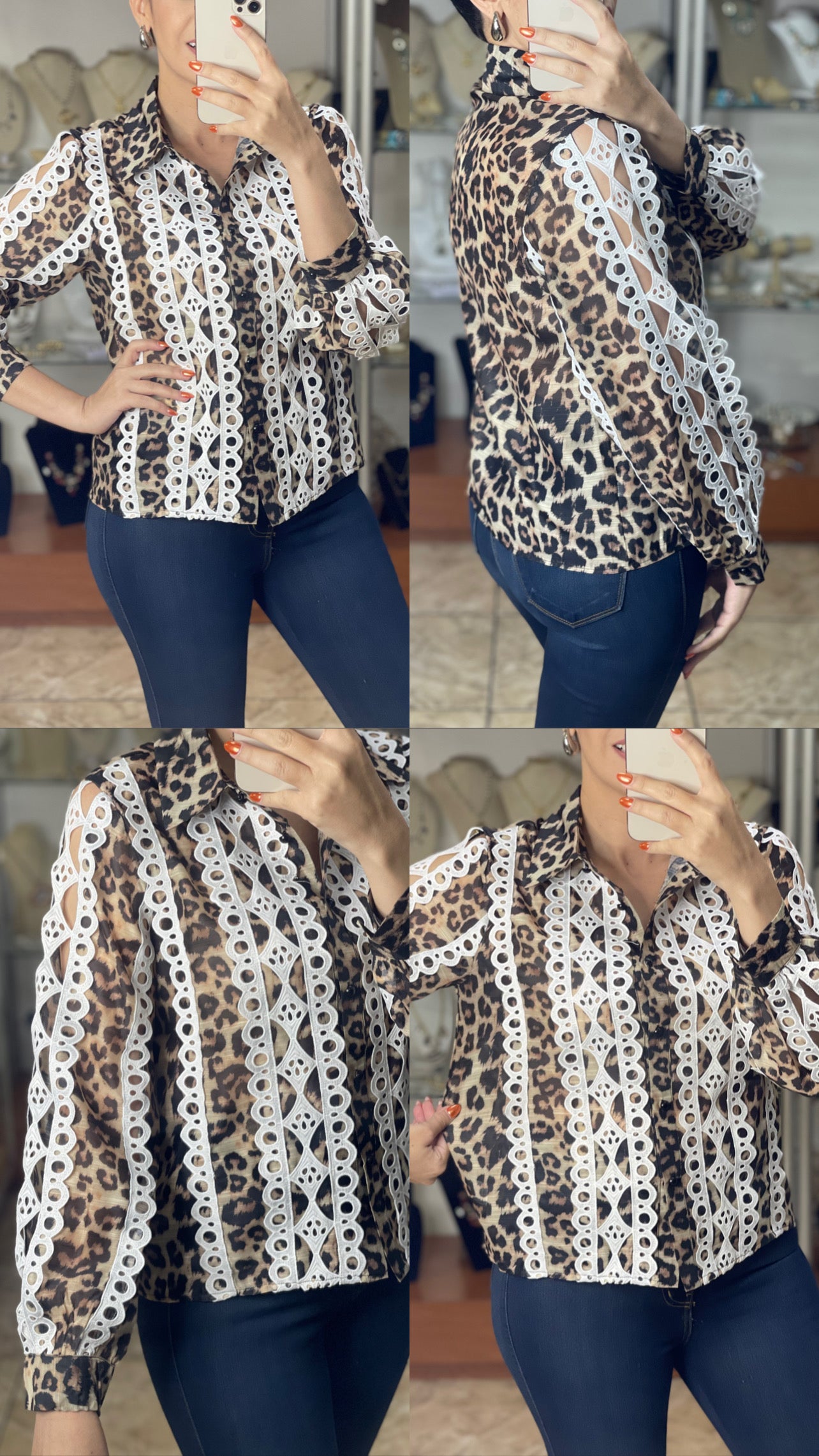 Leopard Lace Long Sleeve Top