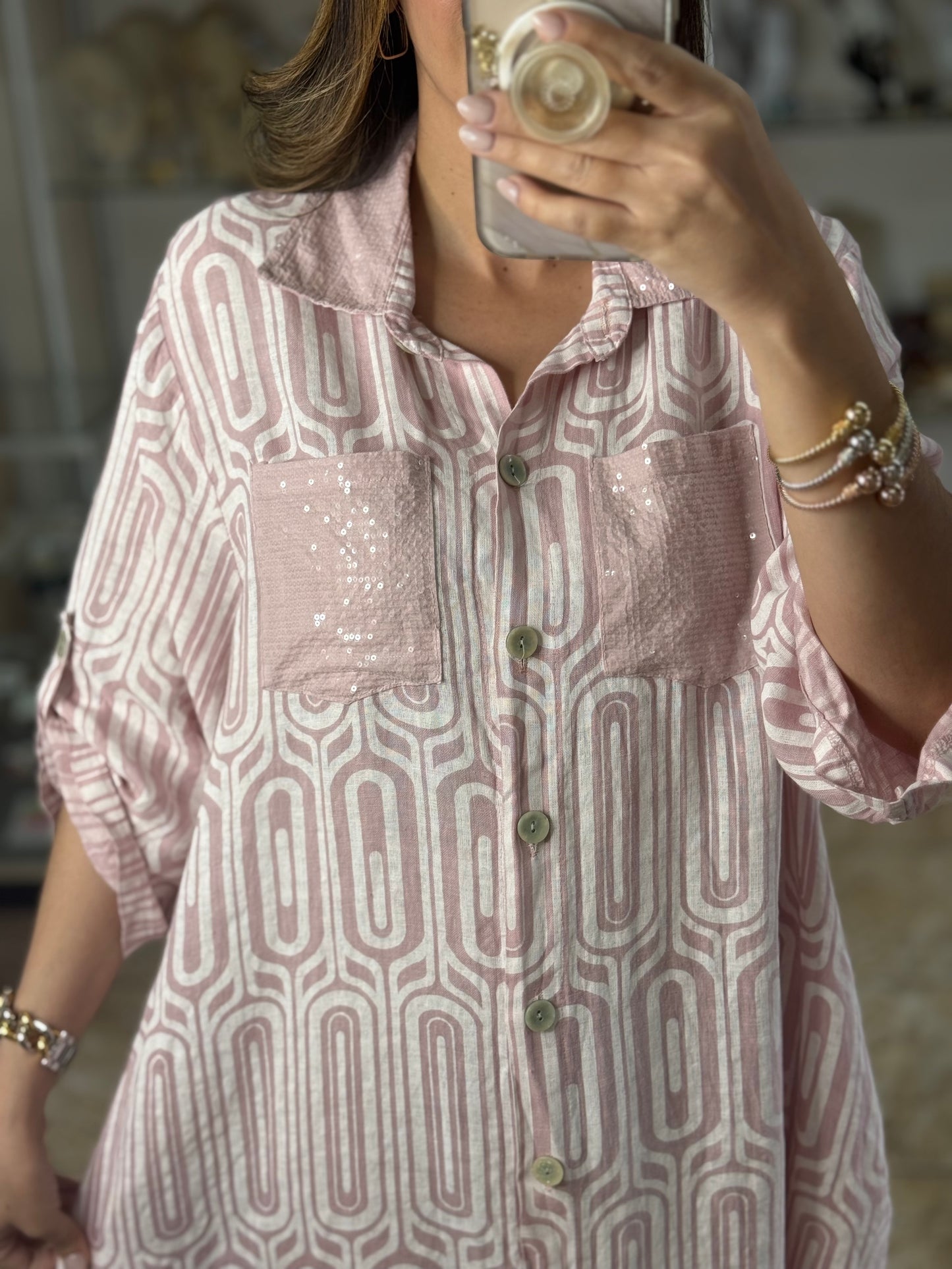 OS Geometric Linen Maxi Dress (NO RETURNS OR EXCHANGE)