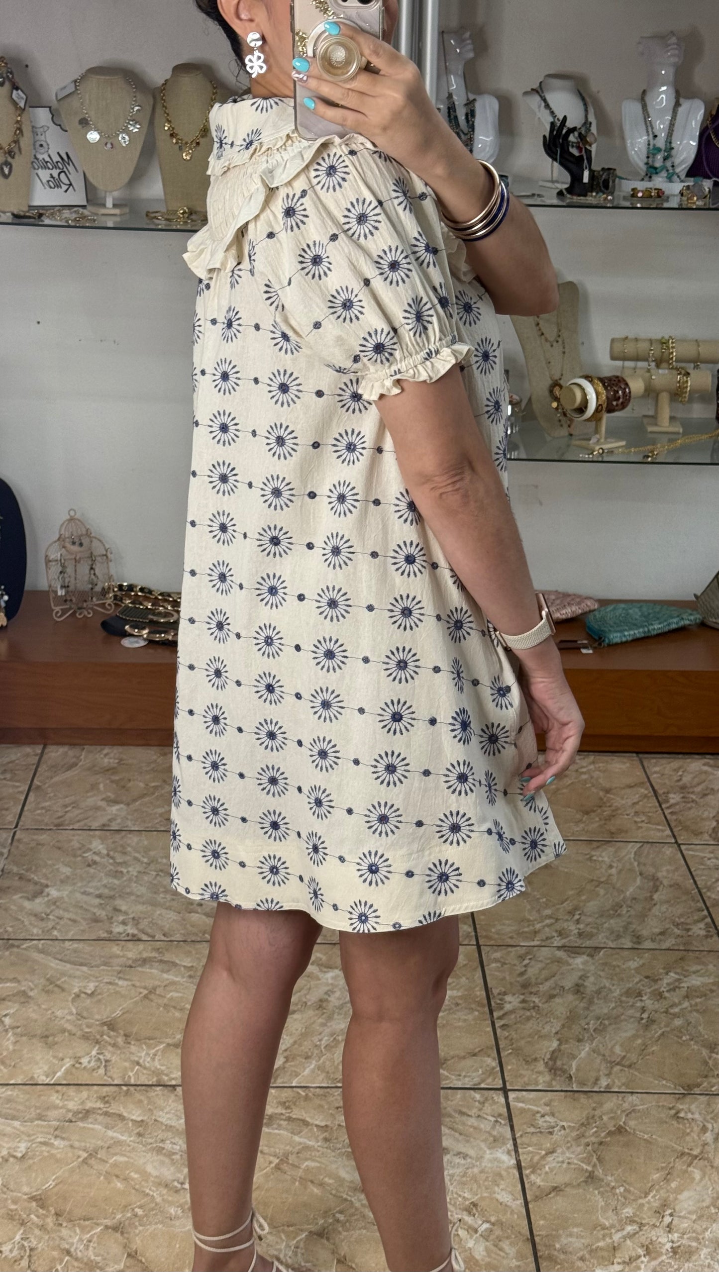 Ecru Embroidered Doll Dress