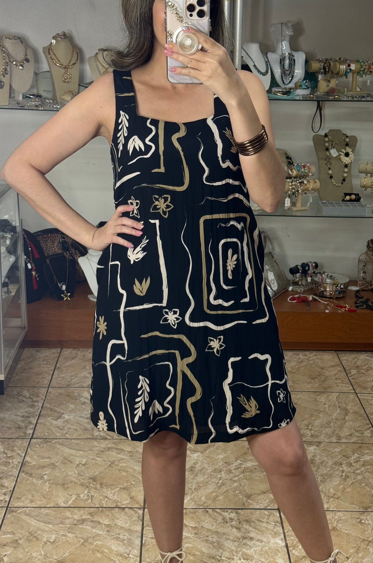 Black Sleeveless Floral Dress