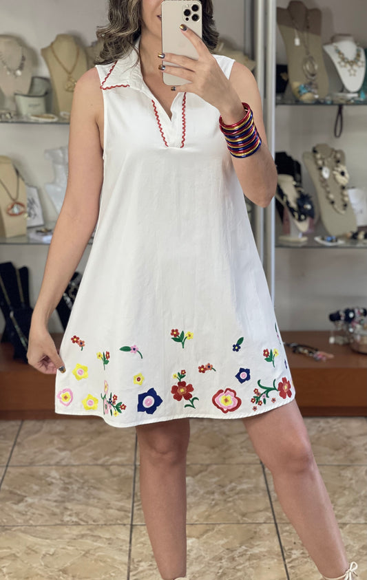 White Embroidered Mini Dress