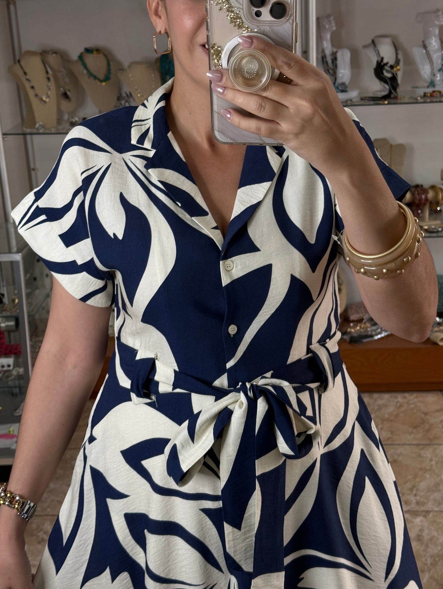 Navy Floral Belted Maxi Dress