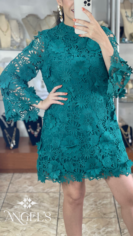 Teal Lace Mini Dress