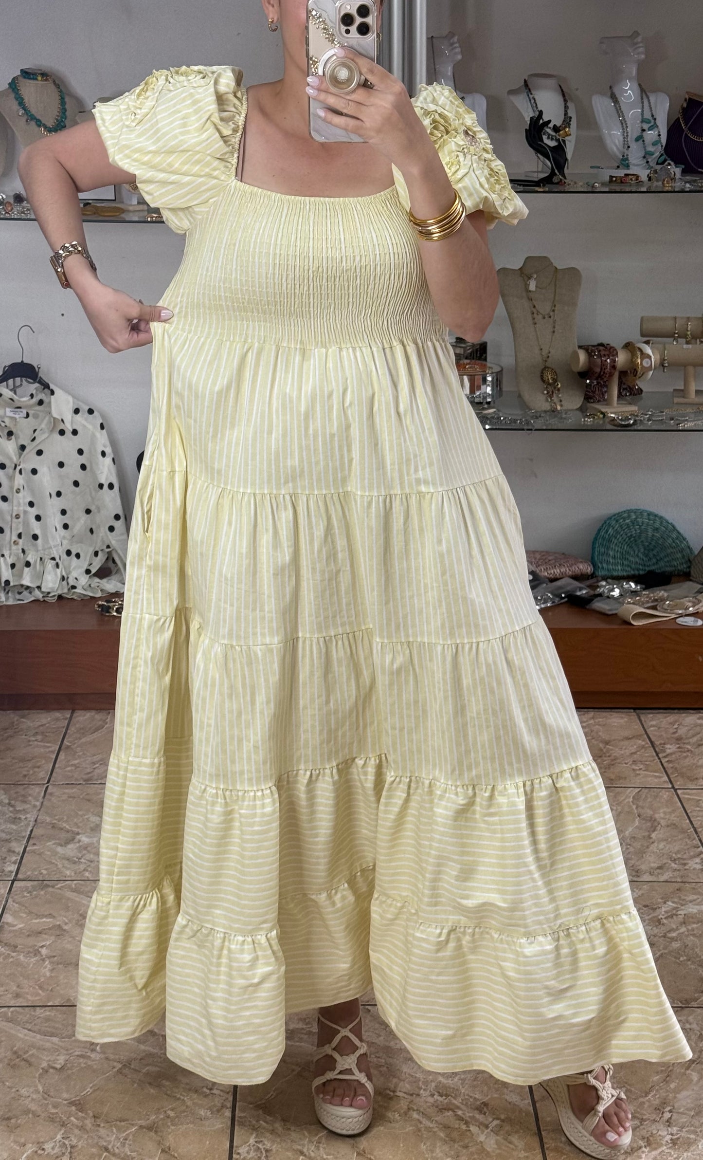 Puff Sleeves Striped OS Maxi Dress (NO RETURNS OR EXCHANGE)