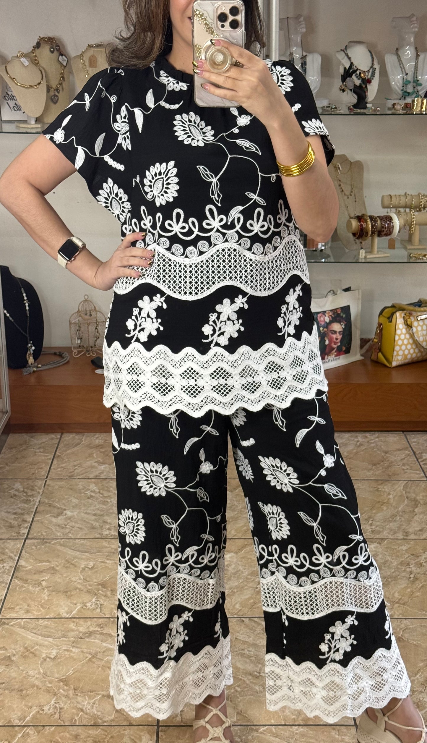 Black/White Embroidered Set