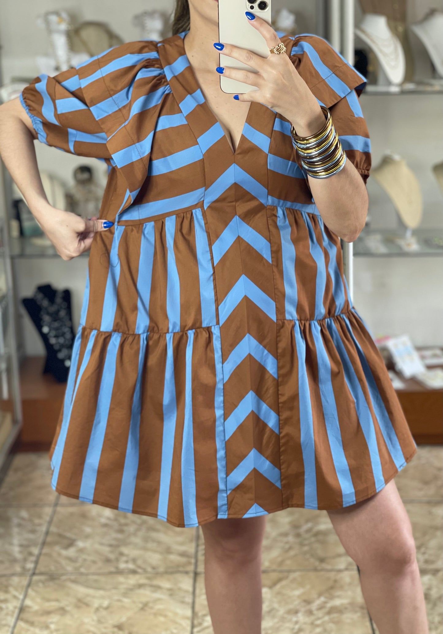 Brown and Blue Stripes Dress