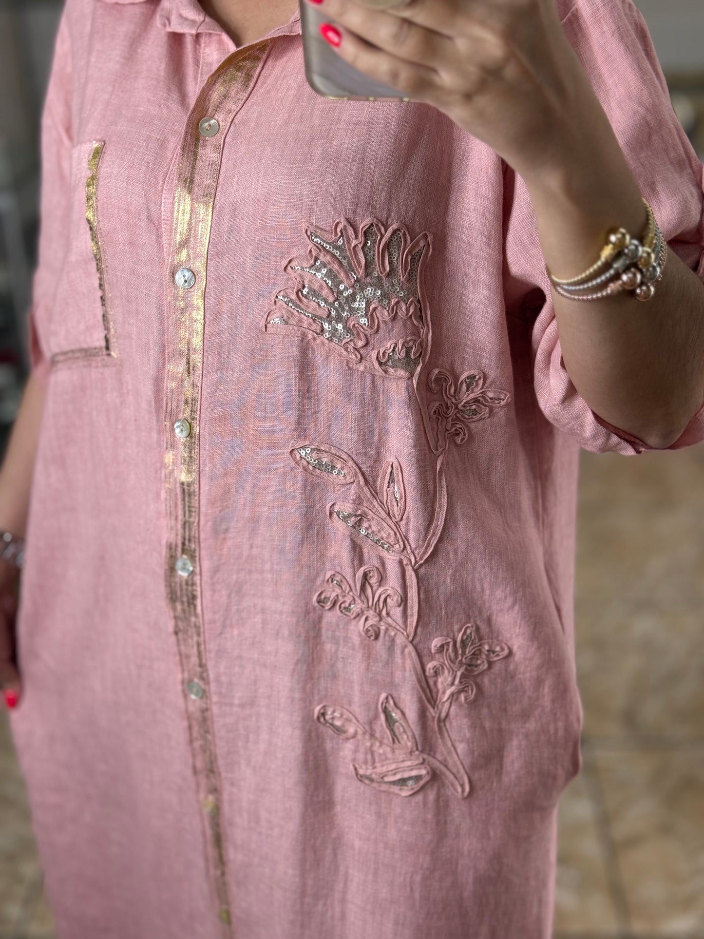 Gold Details Button Down OS Linen Maxi Dress (NO RETURNS OR EXCHANGE)