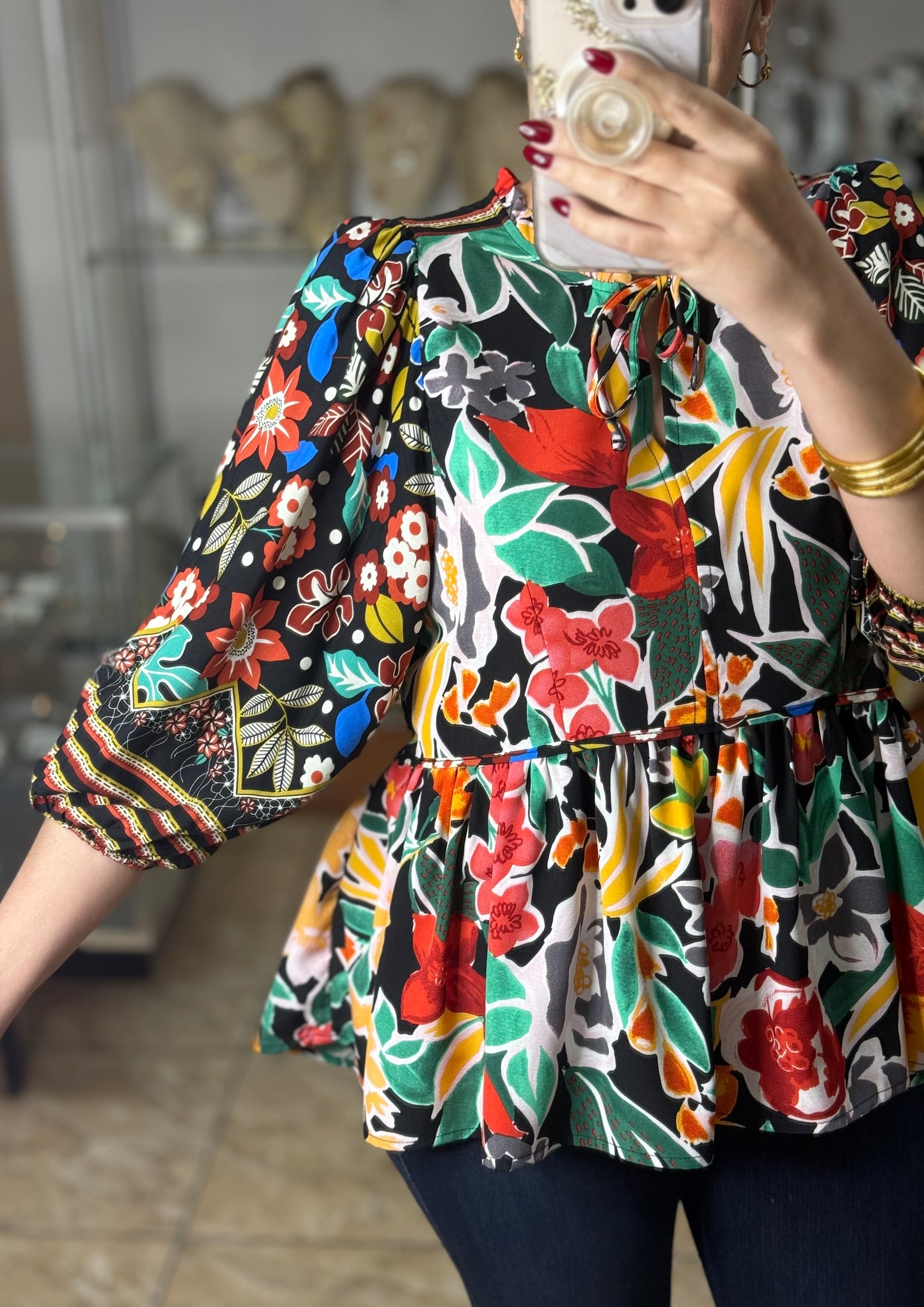 Black/Red Floral Top