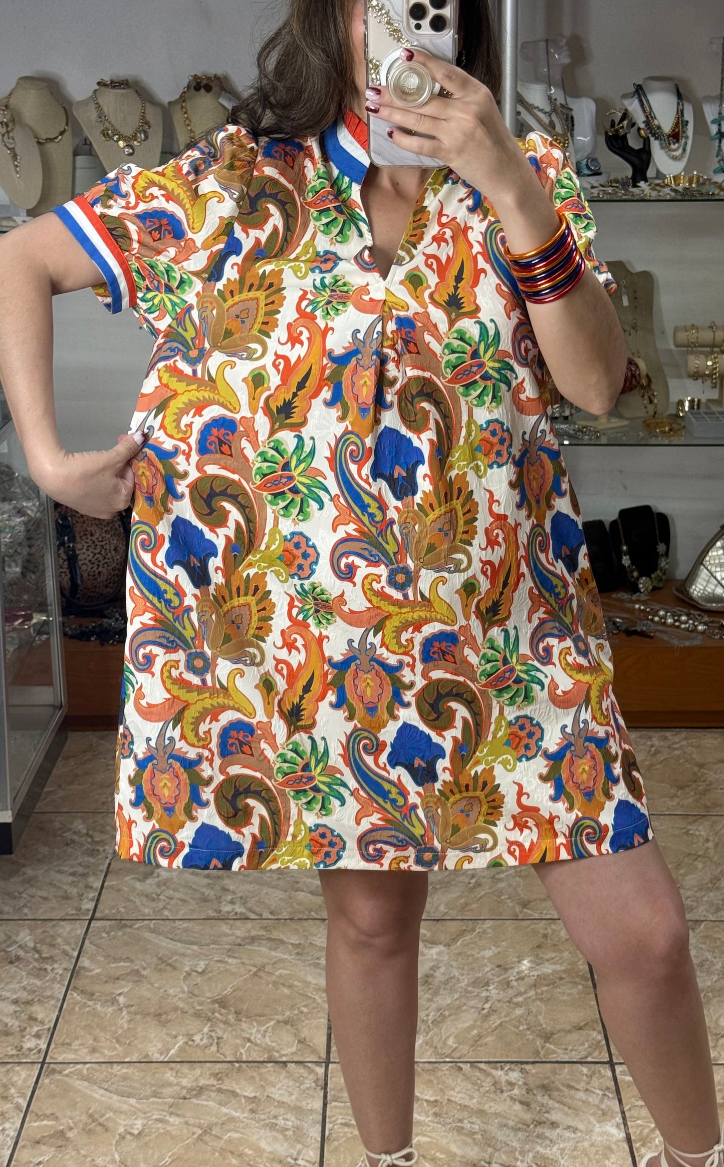 Jacquard Abstract Print Mini Dress