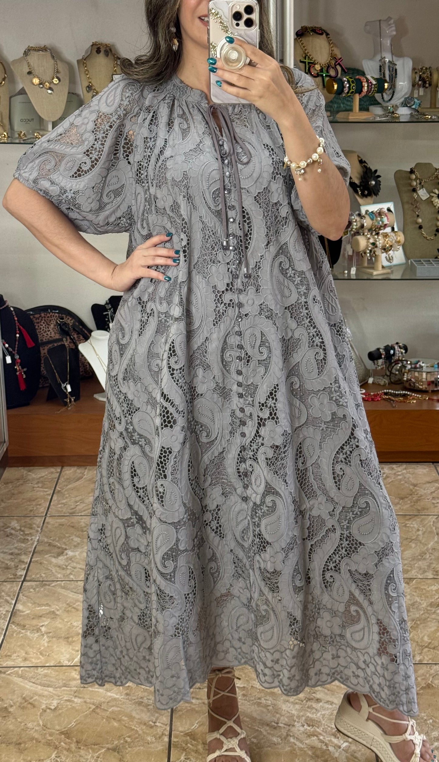 Paisley Embroidered Maxi OS Dress (FINAL SALE)