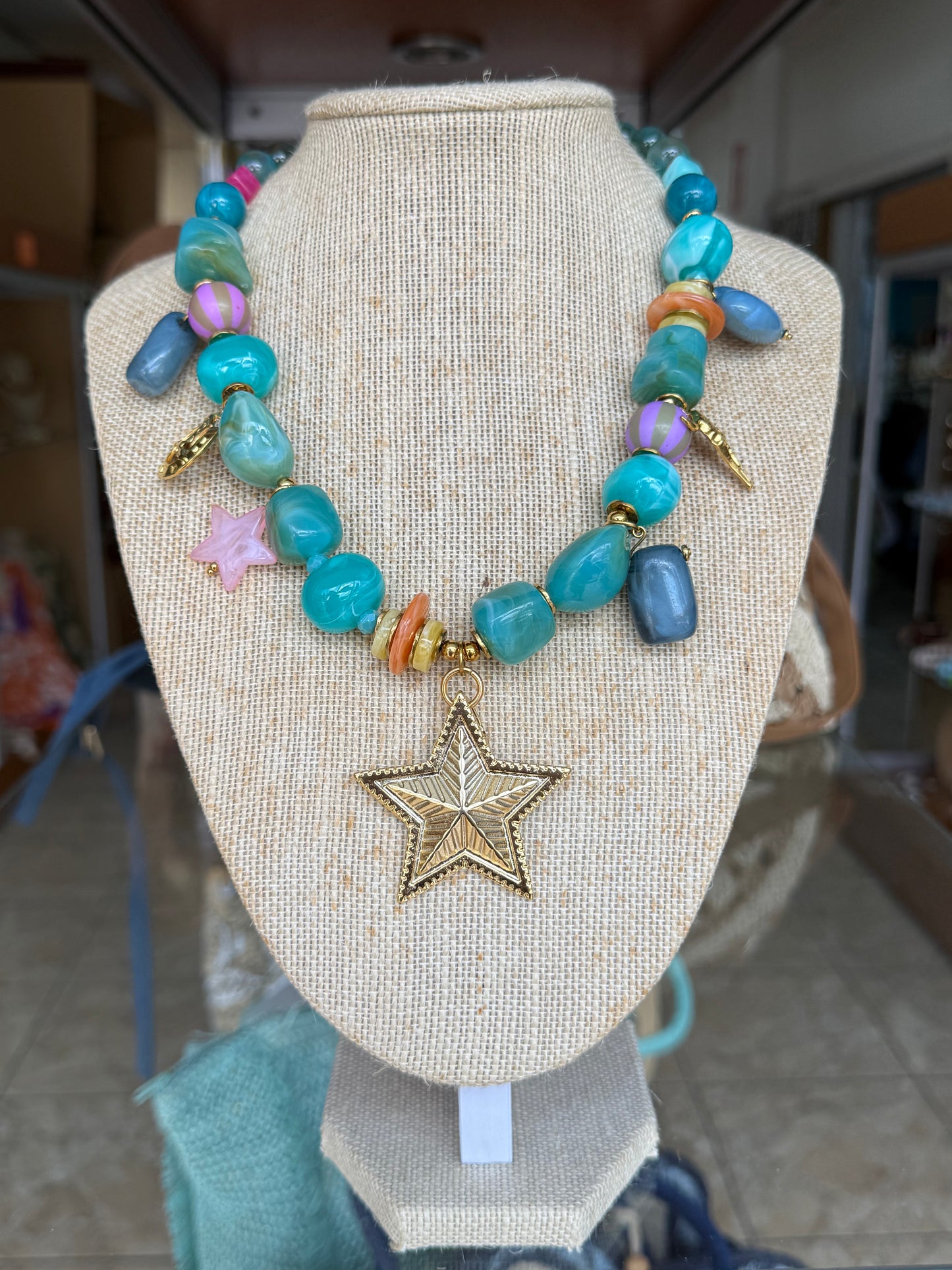 Chunky Beaded Star Pendant Necklace (NO RETURNS OR EXCHANGE)